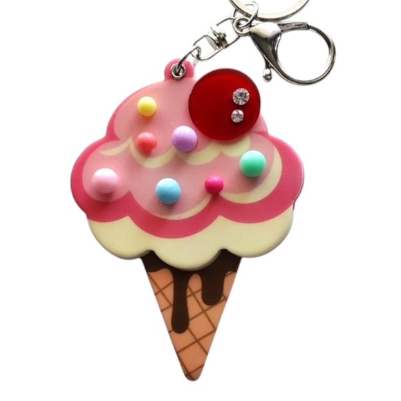 Accessories - Novelty Bag Charm - Ice Cream Keychain with Mirror